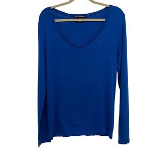 Ralph Lauren Sport Womens Blue Long Sleeve V-Neck Shirt Pima Cotton Blend XL